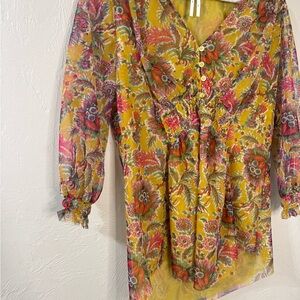 Anthropologie Yellow and Pink Floral Blouse